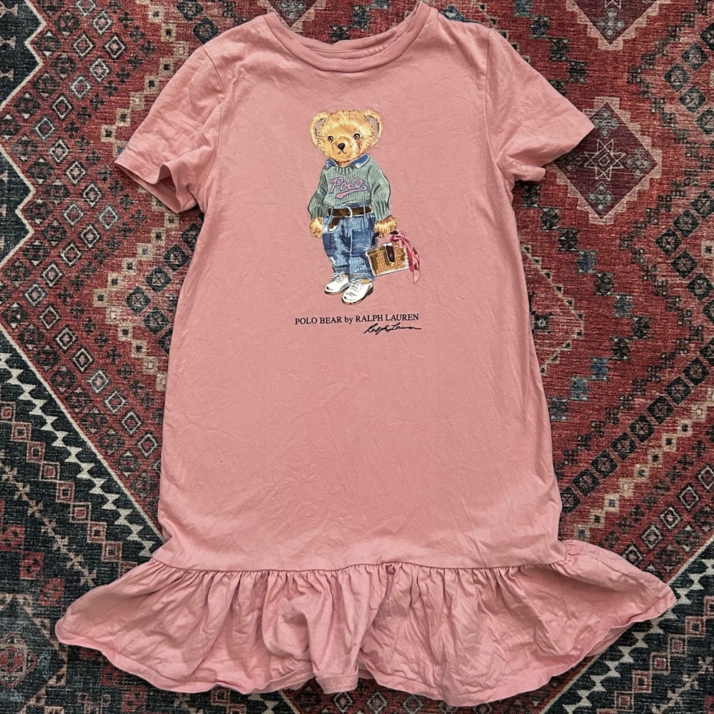 Ralph Lauren Pink Polo Bear Ruffle-Hem dress